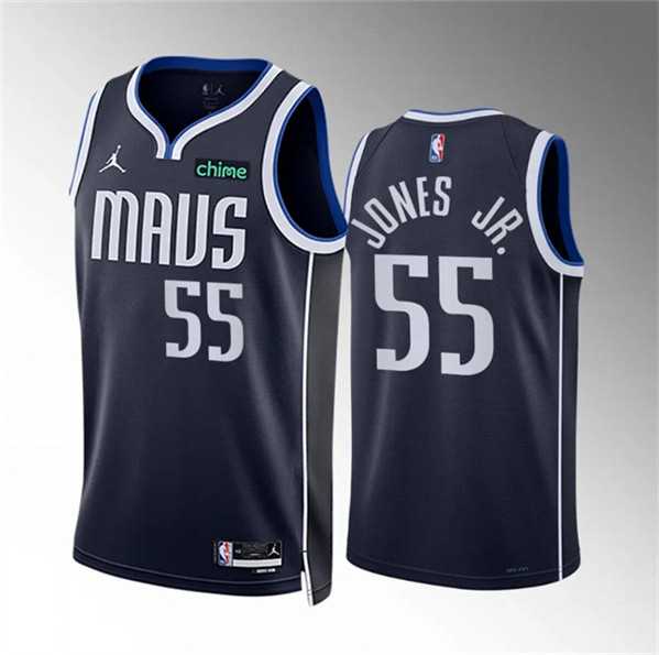 Mens Dallas Mavericks #55 Derrick Jones Jr Navy Statement Edition Stitched Basketball Jersey Dzhi